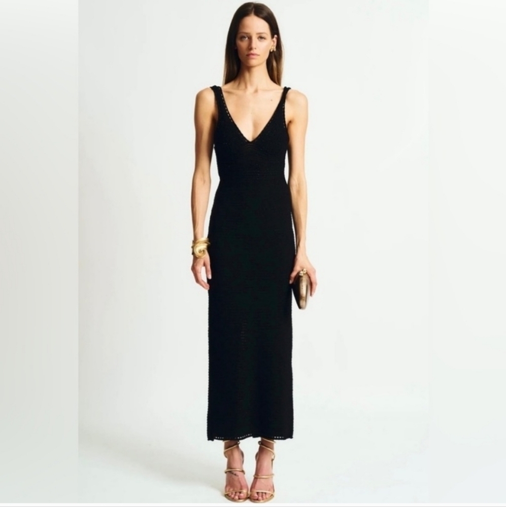 New Torn By Ronny Kobo Madi Crochet Open-Back Black Metallic Maxi Dress - Picture 2 of 7